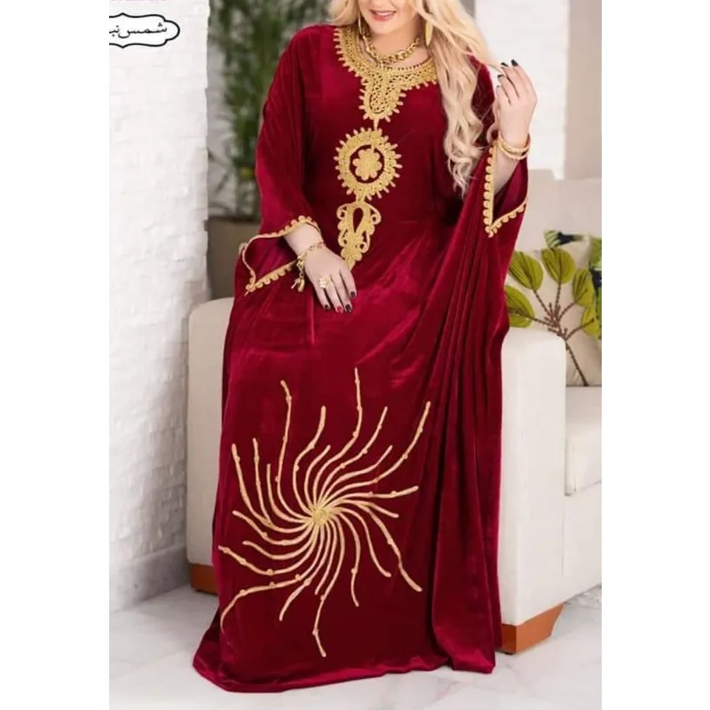 Red Dubai MoroccoKaftans Farasha Abaya The Dress Is Very Fancy Long Velvet Dress