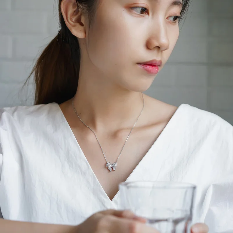 Fashion Cute Bow Pendant Necklace Brilliant 925 Sterling Silver Choker Unquie Women Wedding Engagement Jewelry Gift pendant necklace silver necklace silver pendant