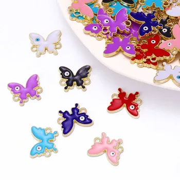 다채로운 에나멜 드립 나비 펜던트, 18x15mm, 합금 터키 악마의 눈, 주얼리 제작 DIY 커넥터용 동물의 매력, 20 개
