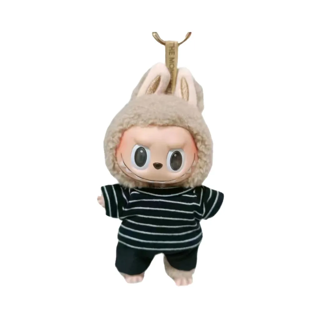 Charming 17Cm Labubu Baby Doll Casual Striped Outfit with Shorts