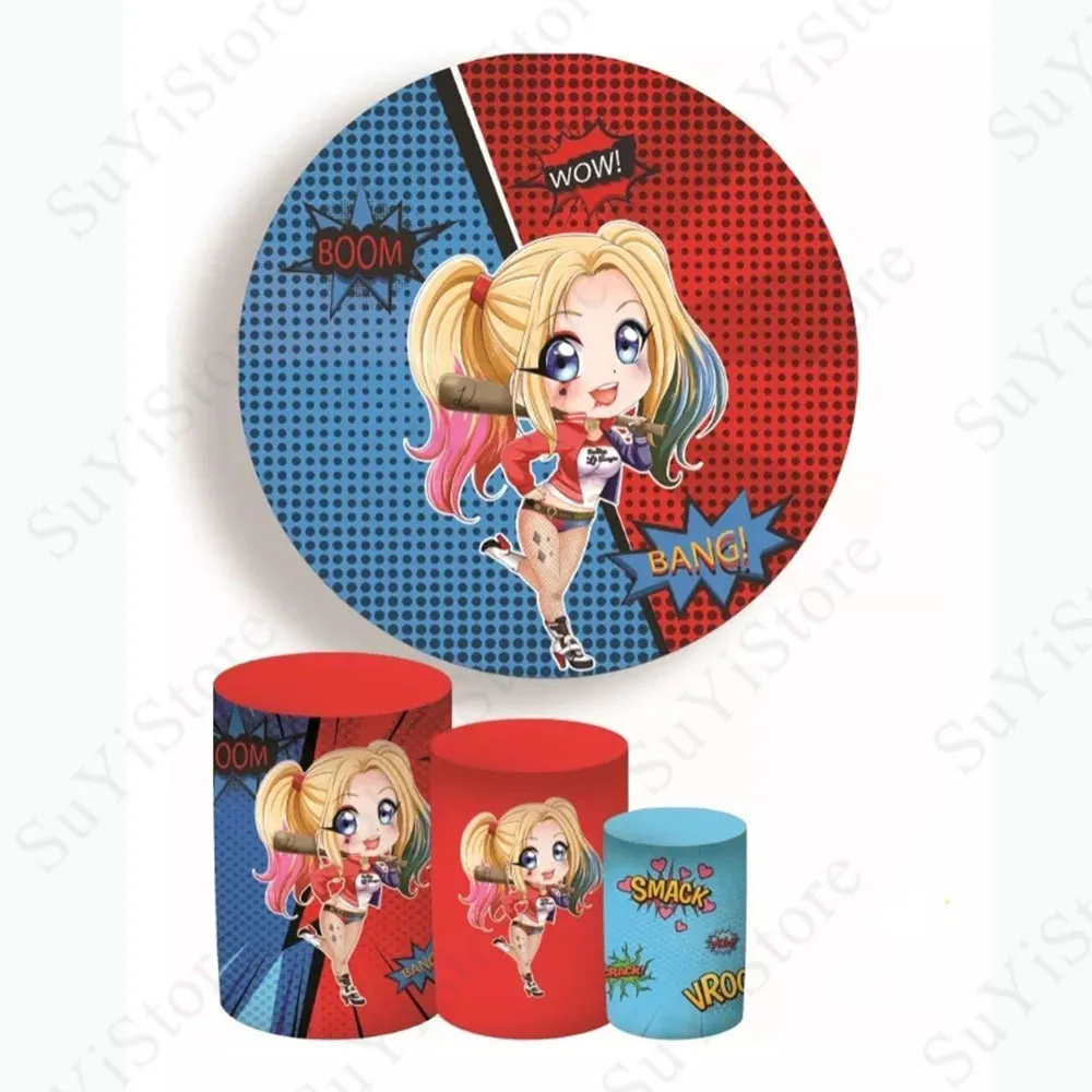 Harley Quinn Round Background Cover Per Ragazze Compleanno Baby Shower Suicide Squad Circle Photo Background Plinth Covers