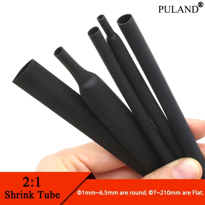 1/5/10/25/50M 2:1 Heat Shrink Heatshrink Tube Black Diameter 0.6mm ~ 180mm Wire Repair DIY Cable Protecctor Tubing Sleeving Wrap