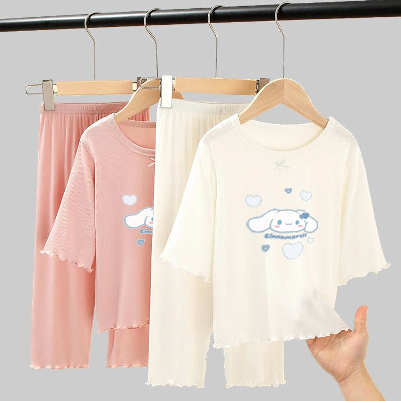 

Kawaii Sanrio Kuromi Cinnamoroll детский пижамный комплект милый Hello Kitty летний мультяшный принт модал Хлопок Домашняя одежда детский подарок