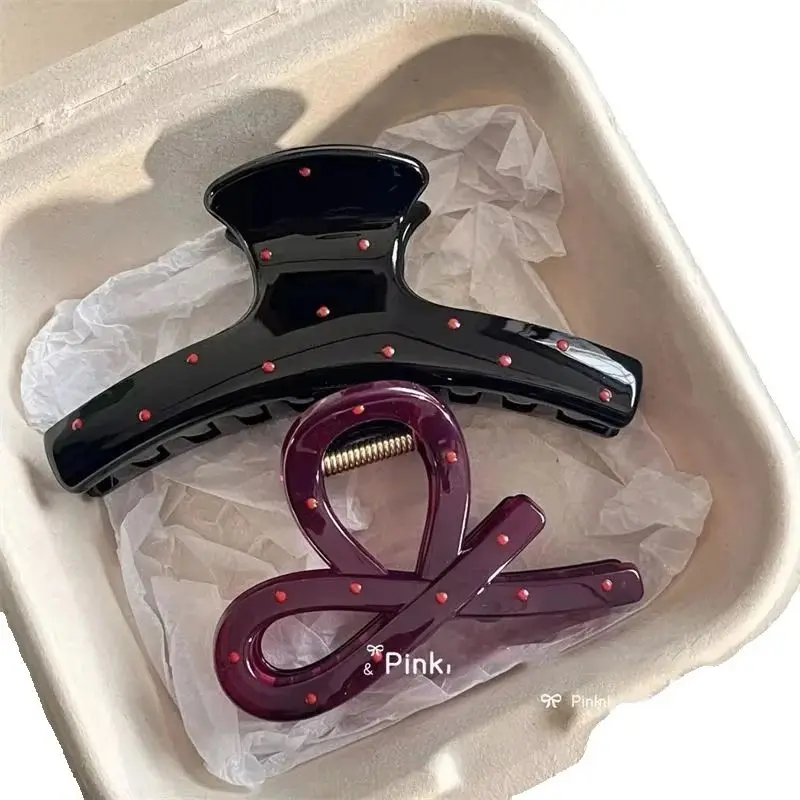 2 Teile/satz Vintage Blau Polka Dot Rote Schleife Haar Clip Shark Claw Clamp Haarnadel Haarspange Koreanische Haar Headwear Zubehör Für frauen – Detail 3