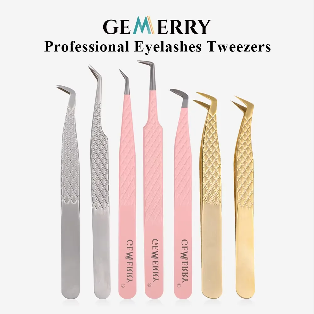 Pęsety do rzęs Gemerry, profesjonalne do przedłużania rzęs i brwi, ze stali nierdzewnej, z włóknistymi końcówkami, antystatyczne, narzędzia do makijażu. - AliExpress 66