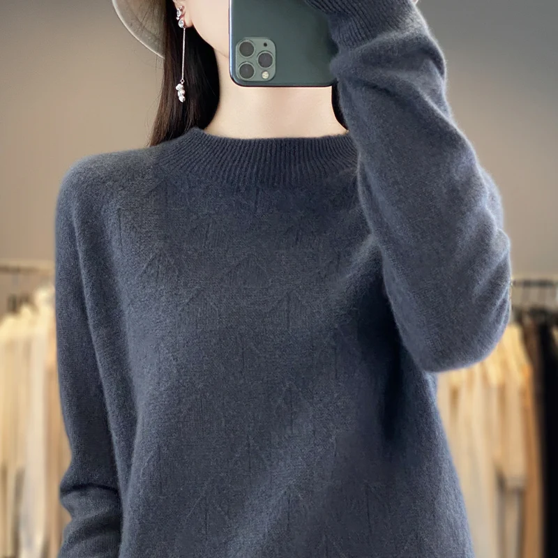 

2023 New Women's Tree Pattern 100% Wool Knitwear Casual Long Sleeve Woolen Sweater, Simple and Loose to Wear Inside and Outside