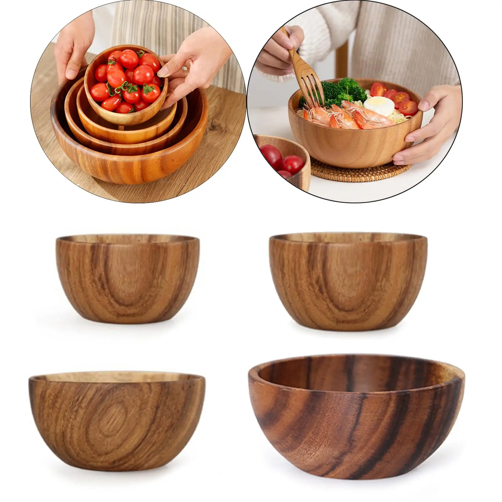 Wooden Salad Bowl Household Kitchen Utensils Fruit Rice Soup Serving Bowls