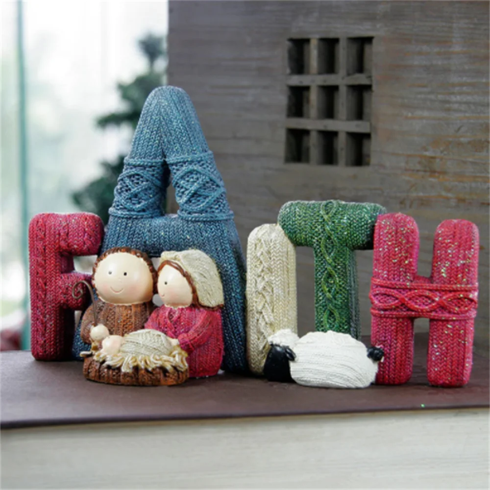 

Nativity Ornament Resin Craft Delightful Beautiful English Letter Decoration Family Love Elegant Nativity Christmas Decoration