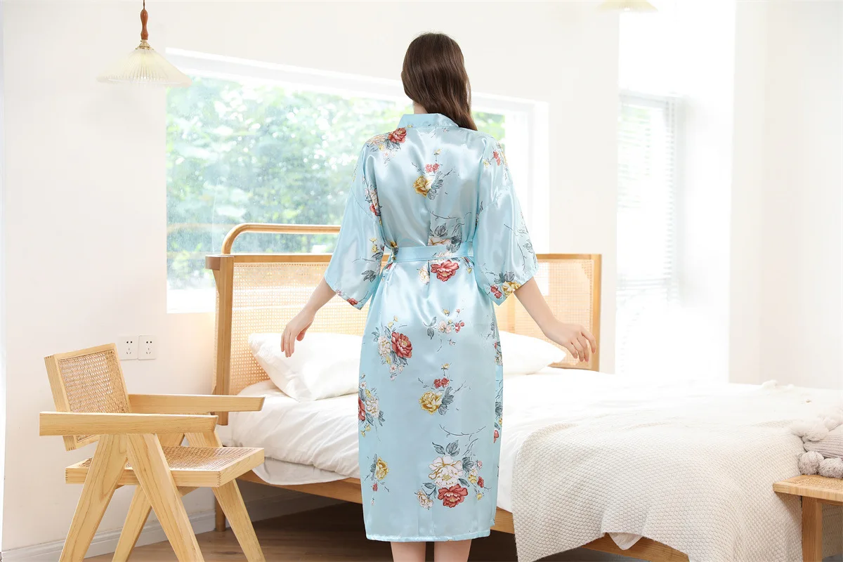 Lady Long Print Kimono Robe Sexy Cardigan Bathrobe Bride Wedding Underwear  Rayon Nightdress Summer Half Sleeve Casual Home Dress| | - AliExpress