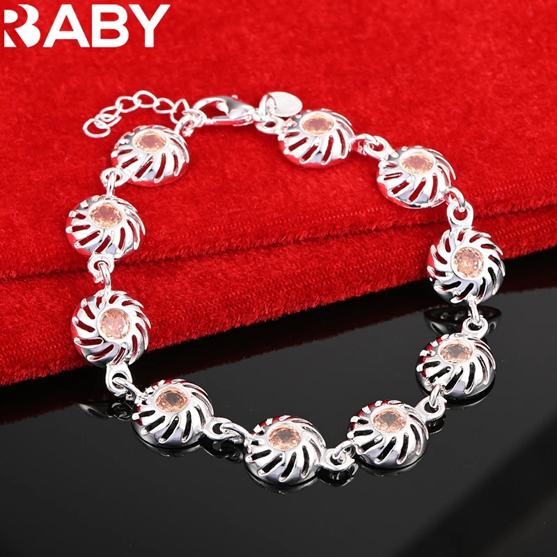 

URBABY 925 Sterling Silver Orange Zircon Bracelet Chain For Woman Charm Wedding Party Fashion Jewelry Gift
