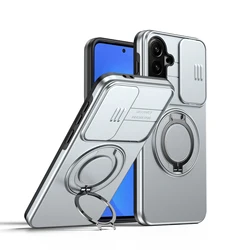 Sliding Camera Cover Armor Case with Metal Ring Stand and Durable TPU Plastic Coque for A35 5G (Gray)