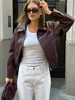 Women Fashion Solid Pu Leather Zipper Coat Retro Turn Down Collar Long Sleeve Outwear 2024 Autumn Female Chic Motorcycle Jackets 1