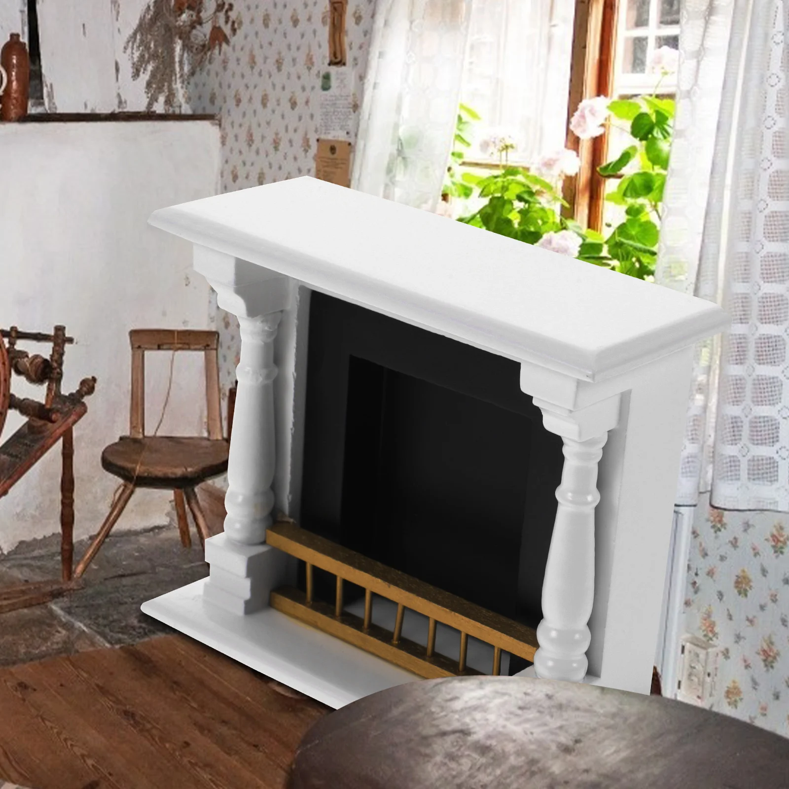 

Mini Fireplace Model Miniature House Furniture Wood Fireplace Decorative Accessories