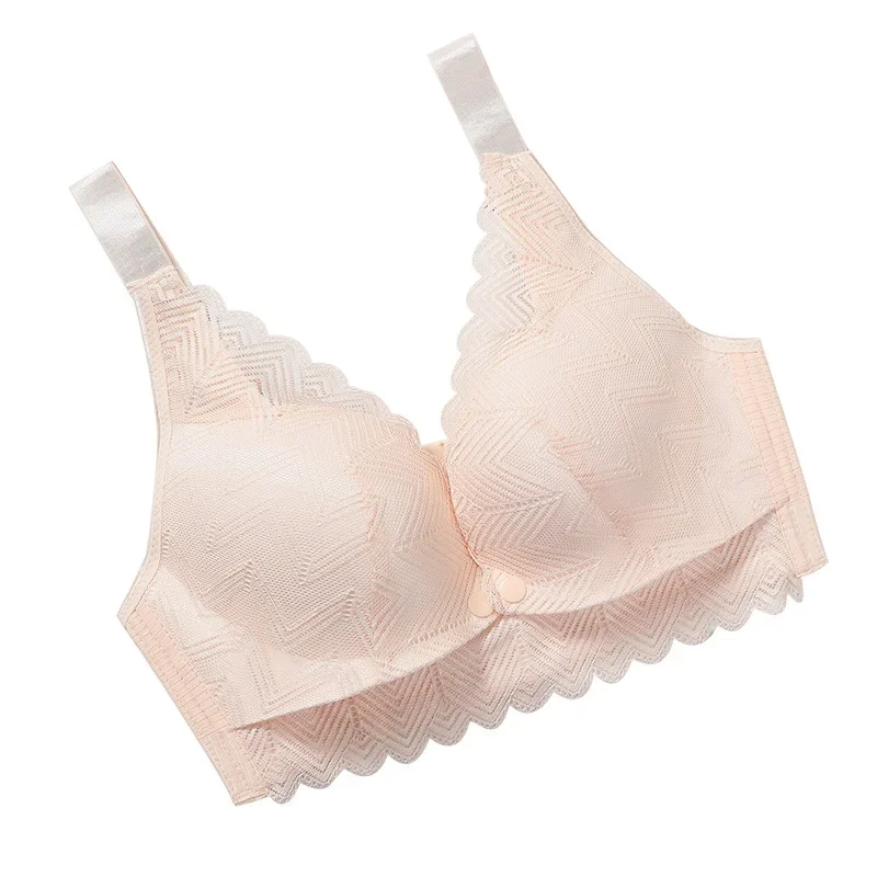 Women Non Steel Ring Gathered Front Open Button Bra Tfeeding Bra Women Lace Pregnant Breastfeeding WomenThinand Anti Sagging Bra 5