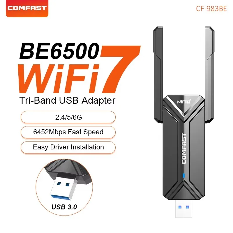adaptateur usb wifi 6 comfast be6500 ax5400 ax1800 ac1900 ac1300, carte réseau sans fil 2.4g/5ghz/6ghz, clé wifi 7, wi fi 5 Adaptateur USB WiFi 6 COMFAST BE6500 AX5400 AX1800 AC1900 AC1300, carte réseau sans fil 2.4G/5GHz/6GHz, clé WiFi 7, Wi-Fi 5 1