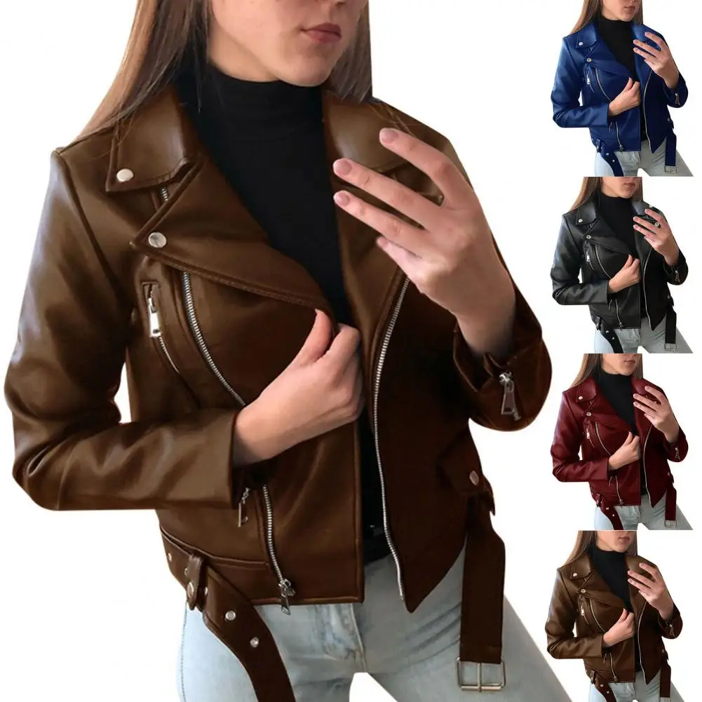 petite long puffer coat Winter Women's Zipper Artificial Leather Jacket Lapel Long-sleeve Short Coat Motorcycle Suit Trim Jacket parka jacket women