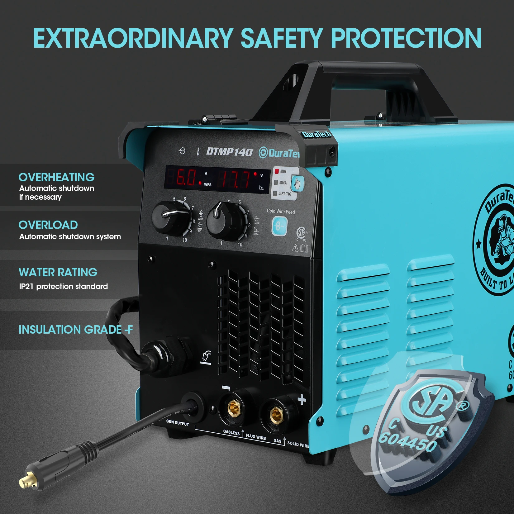 DURATECH 140Amp MIG Welder 120V Welding Machine Flux Core Gasless/Solid Core Gas Shielded/TIG/Stick 4-in-1 Welder Suitable