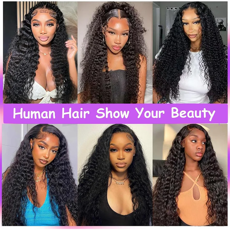 Deep Wave 13X6 Hd Lace Front Human Hair Wig 100% Human Hair 250 Density 40 Inch 13X4 Black Pre Plucked Brazilian Wigs For Women