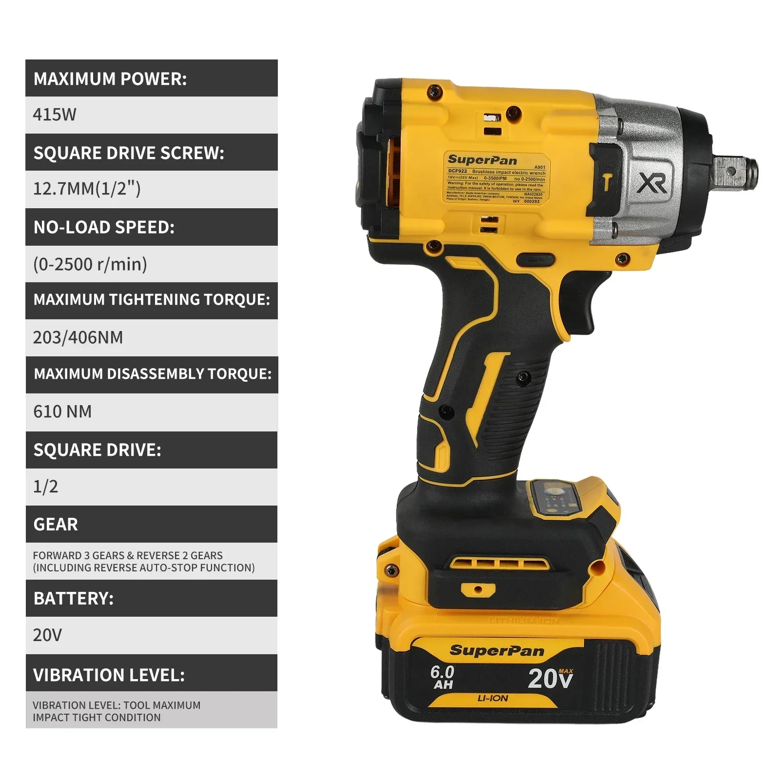 DCF922 SuperPan 20V Brushless Electric Impact Wrench - Image 2