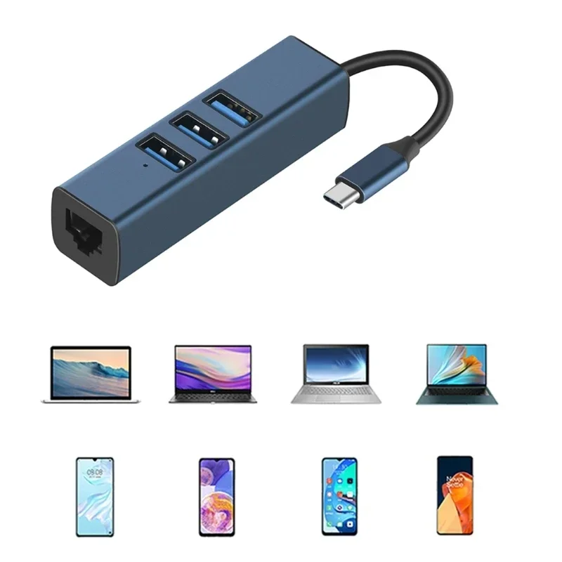 USB Hub Adapter USB TypeC Ethernet USB to RJ45 Hub 100M Ethernet Adapter Network Card with USB3.0 2.0 Hub Driver Free For Laptop usb hub adapter usb port adaptor usb hub converter cable converter