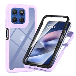 Transparent Shockproof Armor Phone Case with Full Coverage Screen Protector for Motorola Moto G37 (Light Purple)