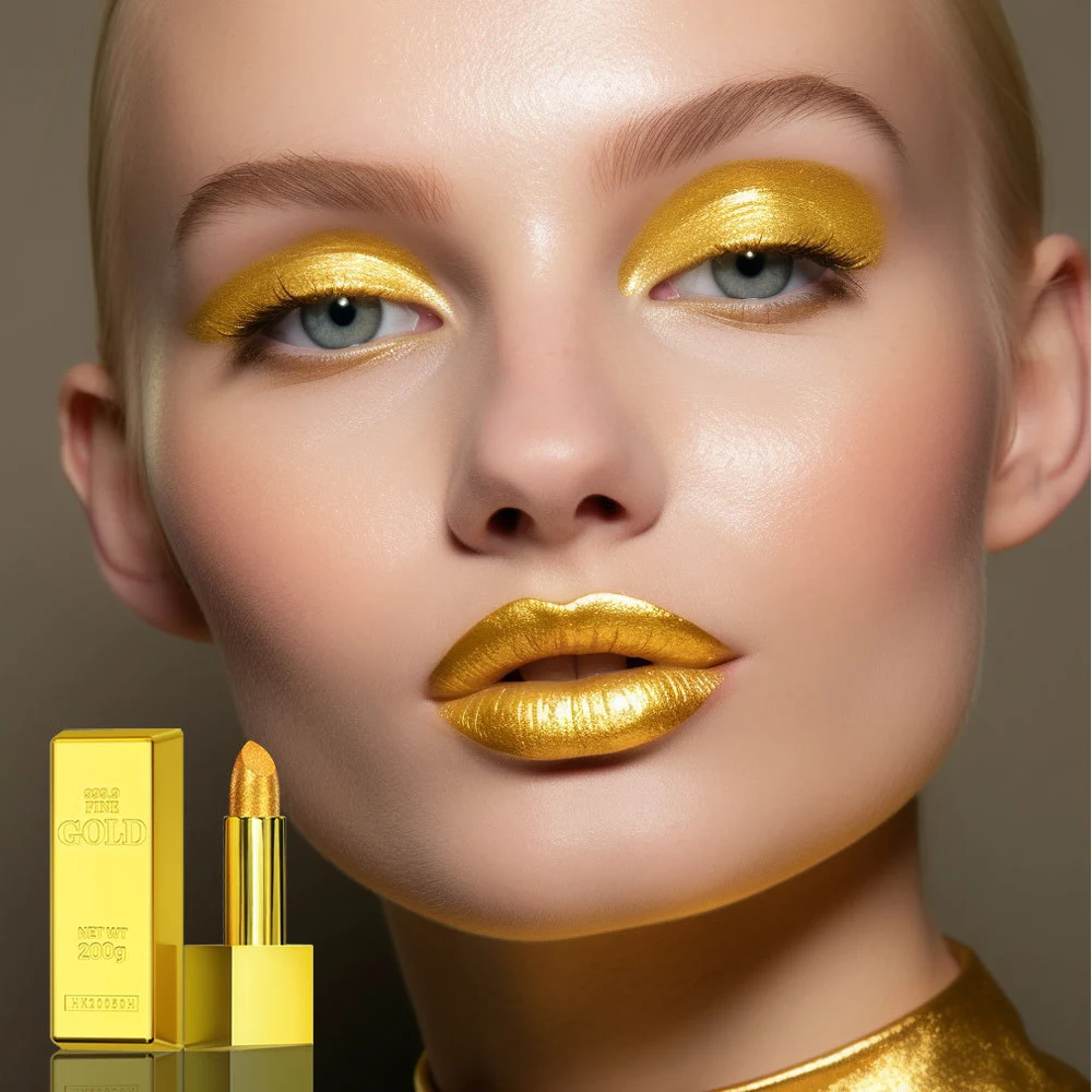 

Gold Lipstick Waterproof Glitter Lipstick Velvet Matte Lip Gloss Sexy Lips Makeup Long Lasting Shiny Lip Balm Nature Base Makeup