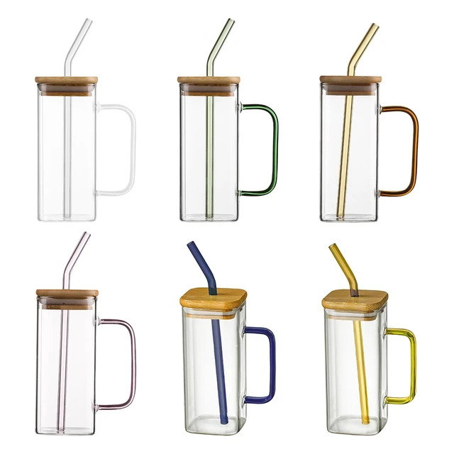 1PC 20oz Beer Can Glass with Bamboo Lid and Glass Straw, Drinking Glass  with Lid and Straw, Can Shaped Glass Cups, Iced Coffee Cup, Beer Glasses,  Ideal for Water, Soda, Tea, Gift