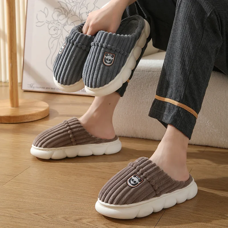 Soft Plush Men Shoes Home Slippers Winter Warm Thick Sole Indoor Slides Man Non-Slip Platform Fluffy Shoes Home Cotton Slippers