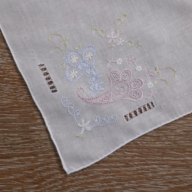 S026 Fehér 12 Darab 100% Pamut “X12” Rajzolt Szálmű Kézi Hímzett Kézzel Készített Szélek Esküvői Zsebkendő Nők Hanky - Image 3