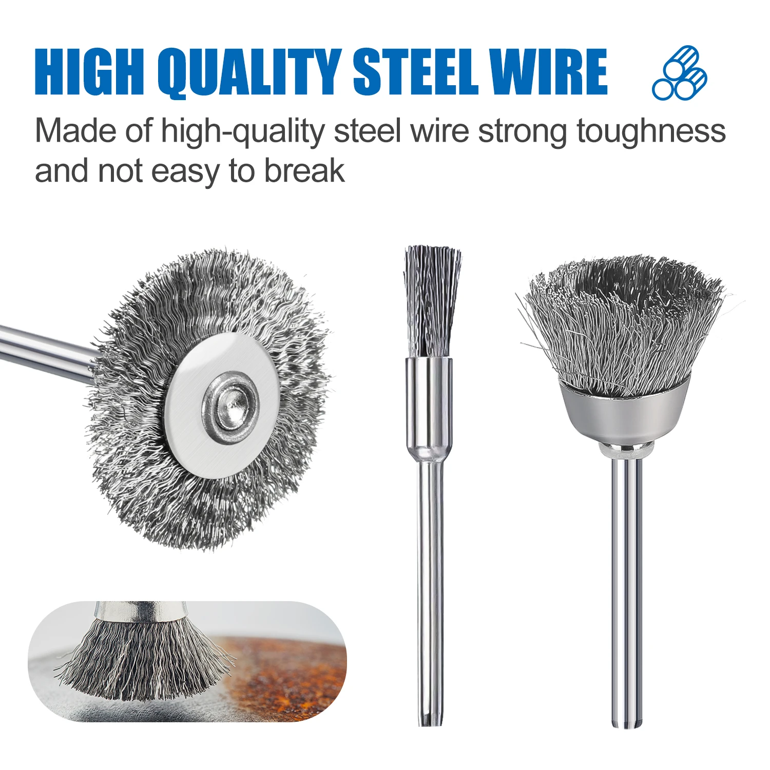HAMPTON Abrasive Tools 3.0mm Shank Metal Rust Removal Polishing Tool 3-138pcs Polishing Brush Drill for Dremel Rotary Tool