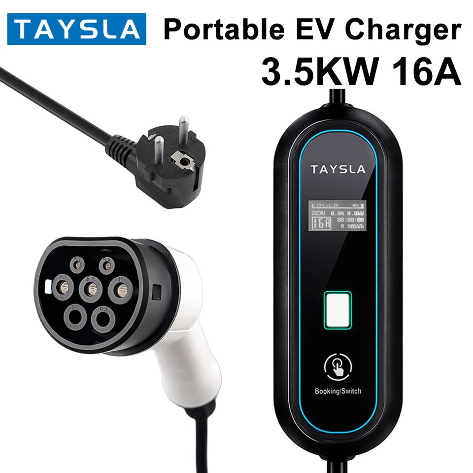 TAYSLA 전기차 충전기, 전기 자동차용 EU 플러그 충전 케이블, 휴대용 EV 충전기, 타입 2, 타입 1, 80V-260V, 3.5kW, 16A TAYSLA 전기차 충전기, 전기 자동차용 EU 플러그 충전 케이블, 휴대용 EV 충전기, 타입 2, 타입 1, 80V-260V, 3.5kW, 16A