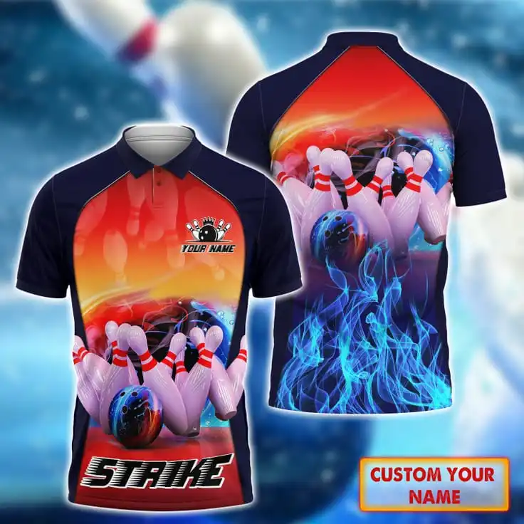 Personalisierter Name Bowling 3D-gedrucktes Sommer-Poloshirt Unisex Casual Kurzarm-T-Shirt Geschenk für Bowlingliebhaber POL-35 – Detail 14