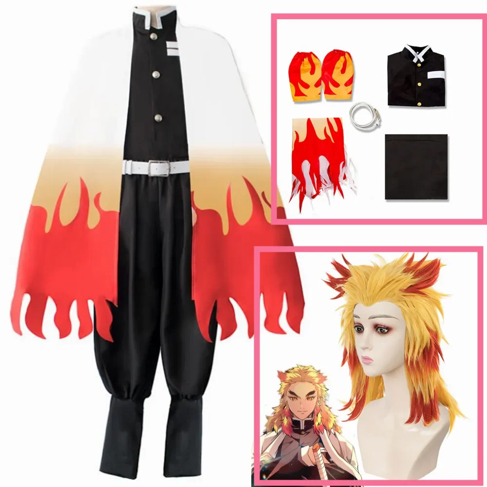 Disfraz de cosplay de kimono para hombres de anime para niños y adultos,  rengoku kyoujurou kimetsu no yaiba - AliExpress, image size:1000x1000