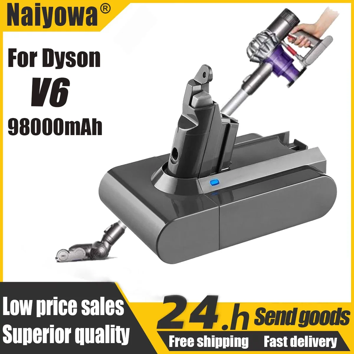 

2023 38000mAh 21.6V 38Ah Li-ion Battery for Dyson V6 DC58 DC59 DC61 DC62 DC74 SV09 SV07 SV03 965874-02 Vacuum Cleaner Battery