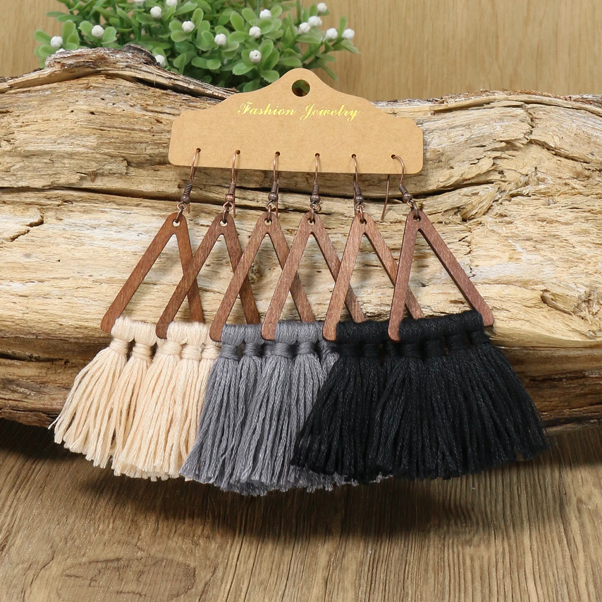 Drop Earrings for Women Boho Pastoral Style Vintage Fashion Colorful Sets Wooden Geomerrtry Hand Knitting