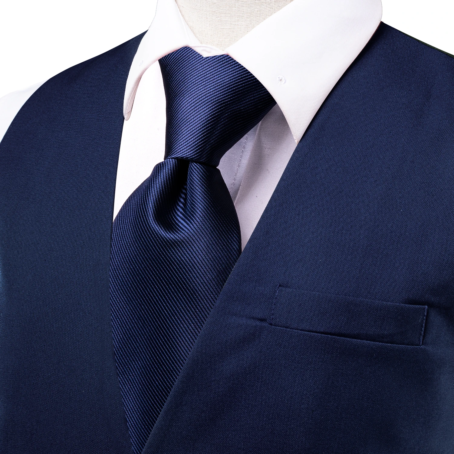 Hi-Tie Silk Men's Vests Formal Dark Blue Solid Waistcoat Neck Tie Hanky Cufflinks Slim Sets for Male Suit Wedding Party Designer