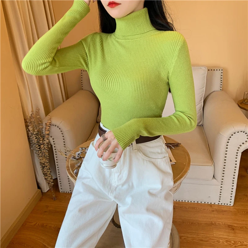 red cardigan JMPRS Turtleneck Women Sweater Fall Long Sleeve Female Basic Knitted Jumper High Elastic Simple Solid Color Tops Dropshipping long cardigan Sweaters
