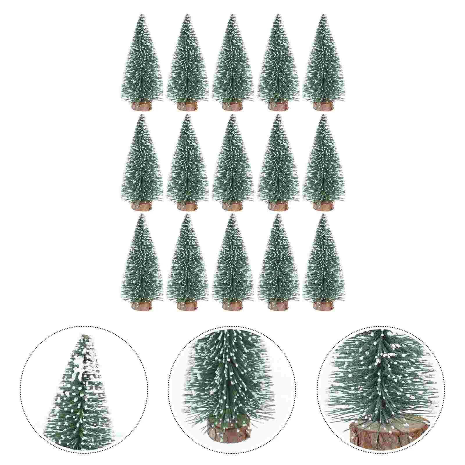 

15 Pcs Mini Christmas Tree Small Pine Gifts Xmas Fake Trees with Wooden Base Decor Desktop Party