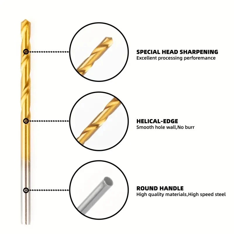 50pcs Titanium Coated Drill Bits Set 1/1.5/2/2.5/3mm titanium plated high-speed steel For Metal Wood Aluminum Drilling Tools