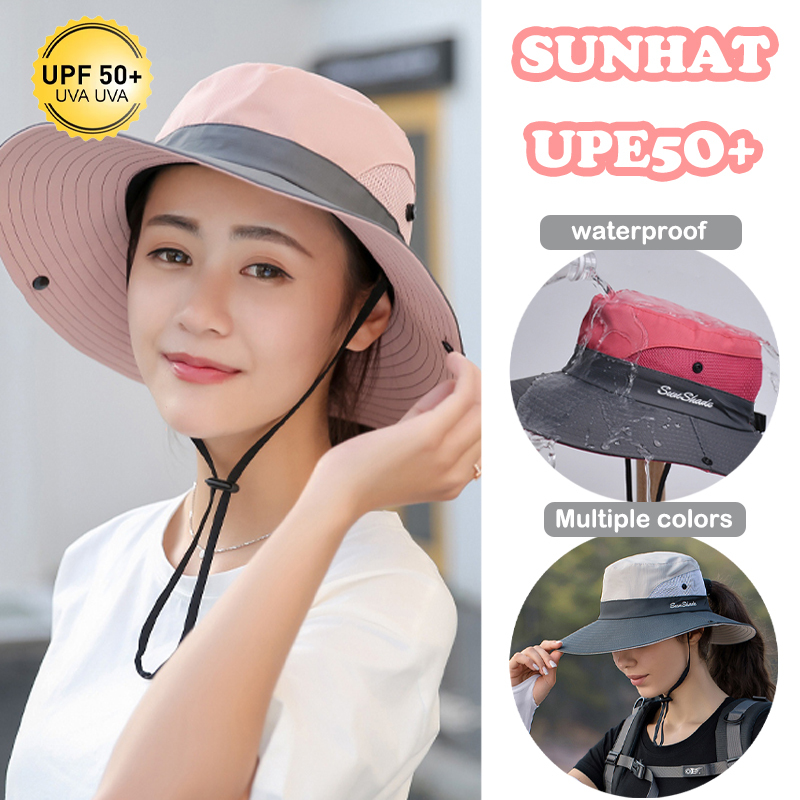 Ponytail Hole Bucket Hat UV Protection Wide Brim Foldable Breathable Fishing Hat Women Summer Outdoor Beach Gardening Essential