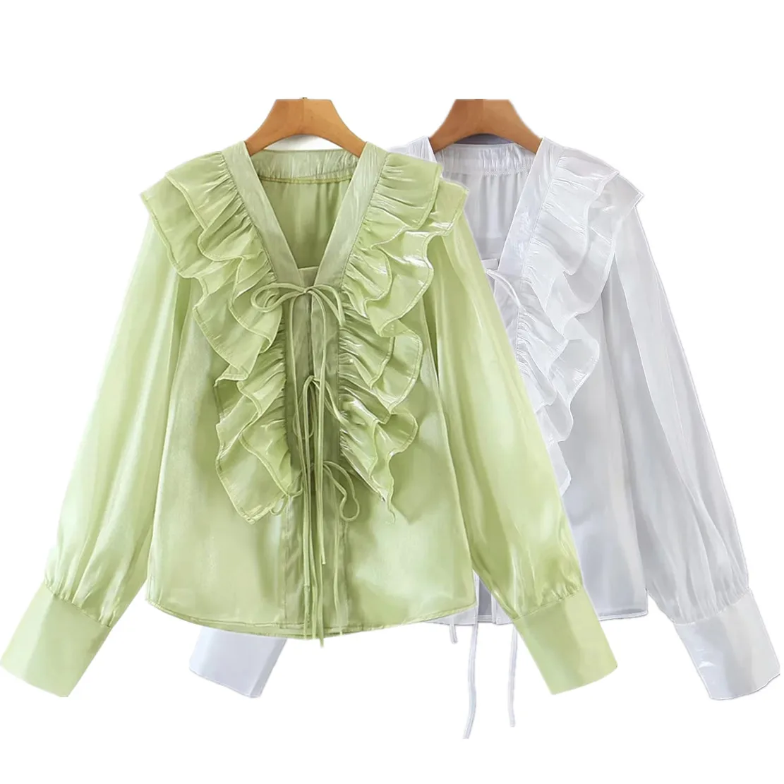 

Dave&Di French Style Retro Ruffles V-neck Cascading Casual Shirt Blouse Fashion Blouse Women Tops