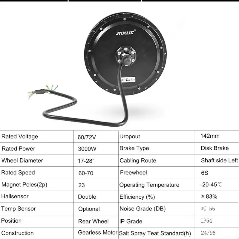 MXUS 브랜드 72V3000W 고속 브러시리스 기어리스 전기자전거 허브 모터 후륜 구동 전기자전거 개조 액세서리