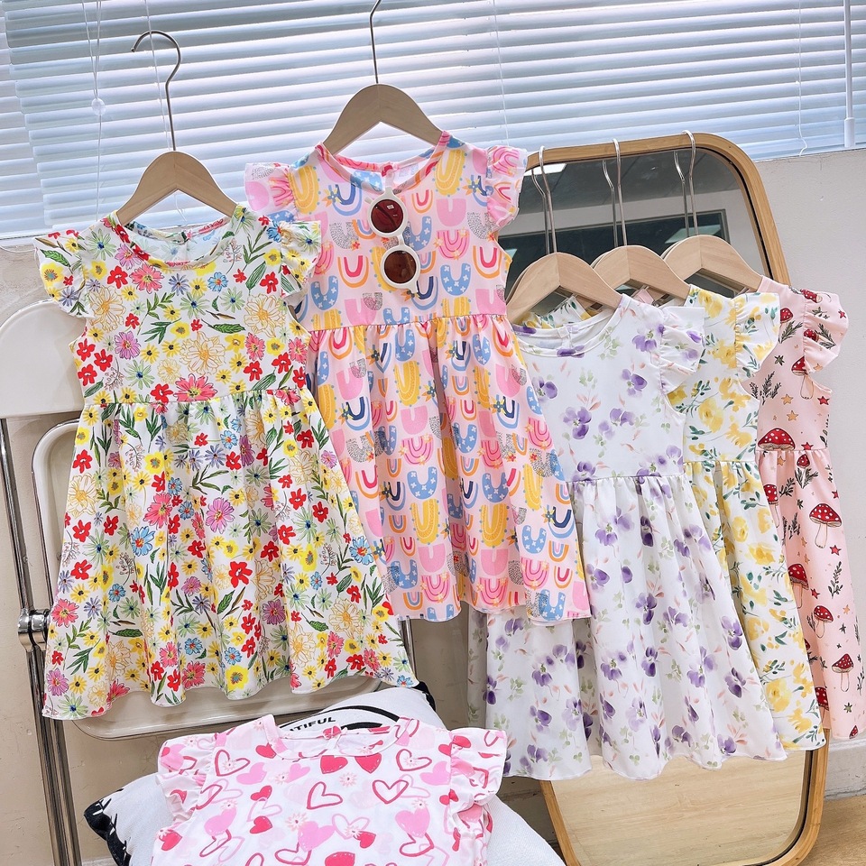 Summer Baby Girl Princess Dress Casual Fashion Baby Girl Flying Sleeve Floral Print Princess Dress Kids Clothing For 1-6 Years