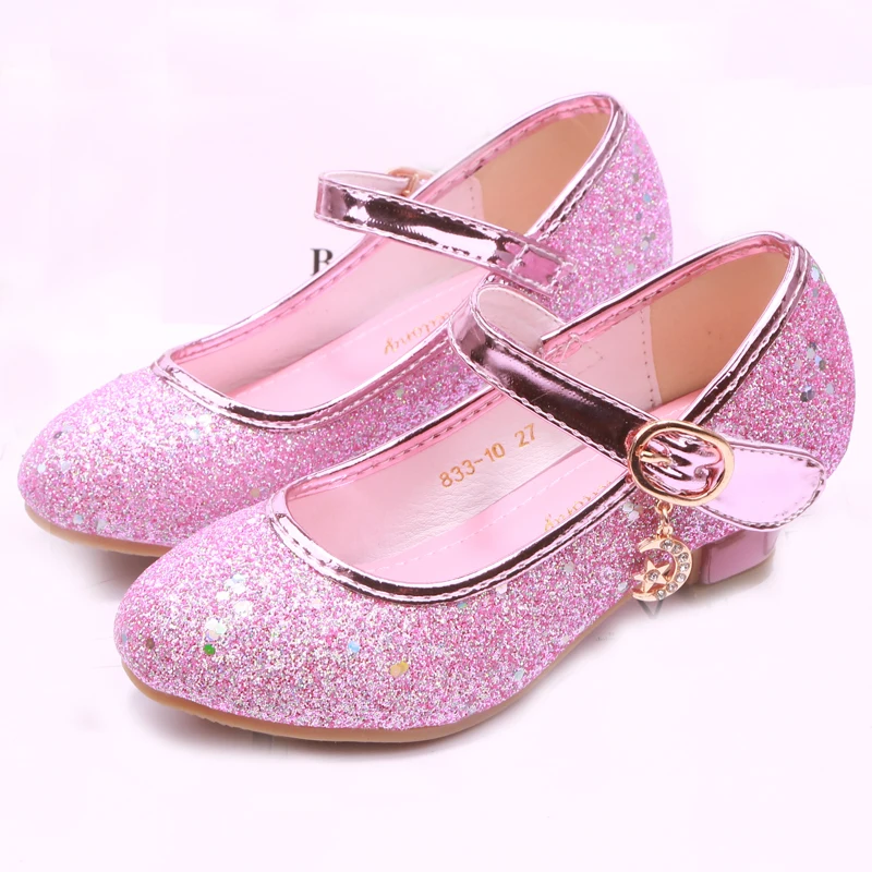 Mudipanda Girl High Heels Pink Sandals Children's Purple Blue Princess Shoes Sequin Students Dance Shoes Size 27-37 Kids Sandal
