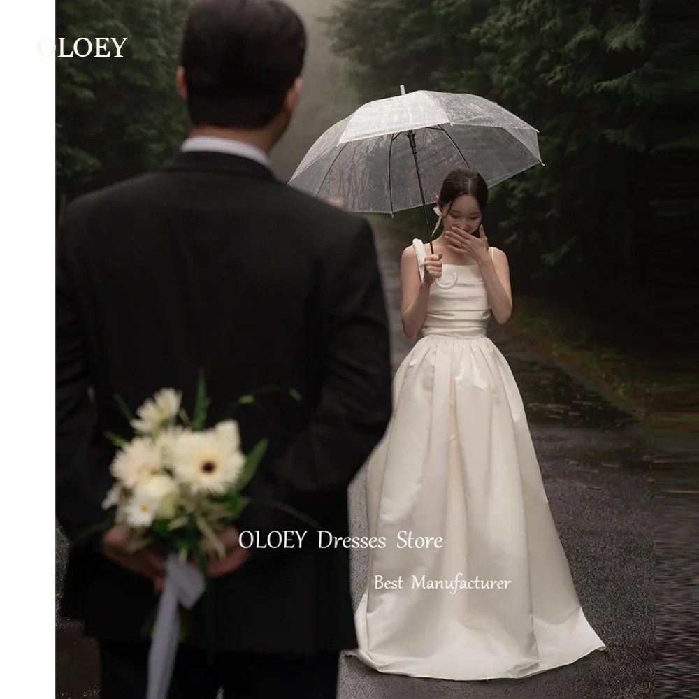 

Giyu Ivory Korea Satin A Line Wedding Dresses Photoshoot Straps Corset Back Floor Length Bridal Gowns Custom Made 2024