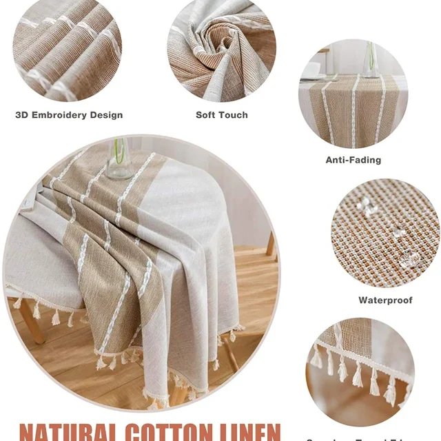 Battilo Linen Tablecloth Rectangular Tables Cloth With Tassel Waterproof Coffee Desks Cover for Dining Table Wedding Decor 5