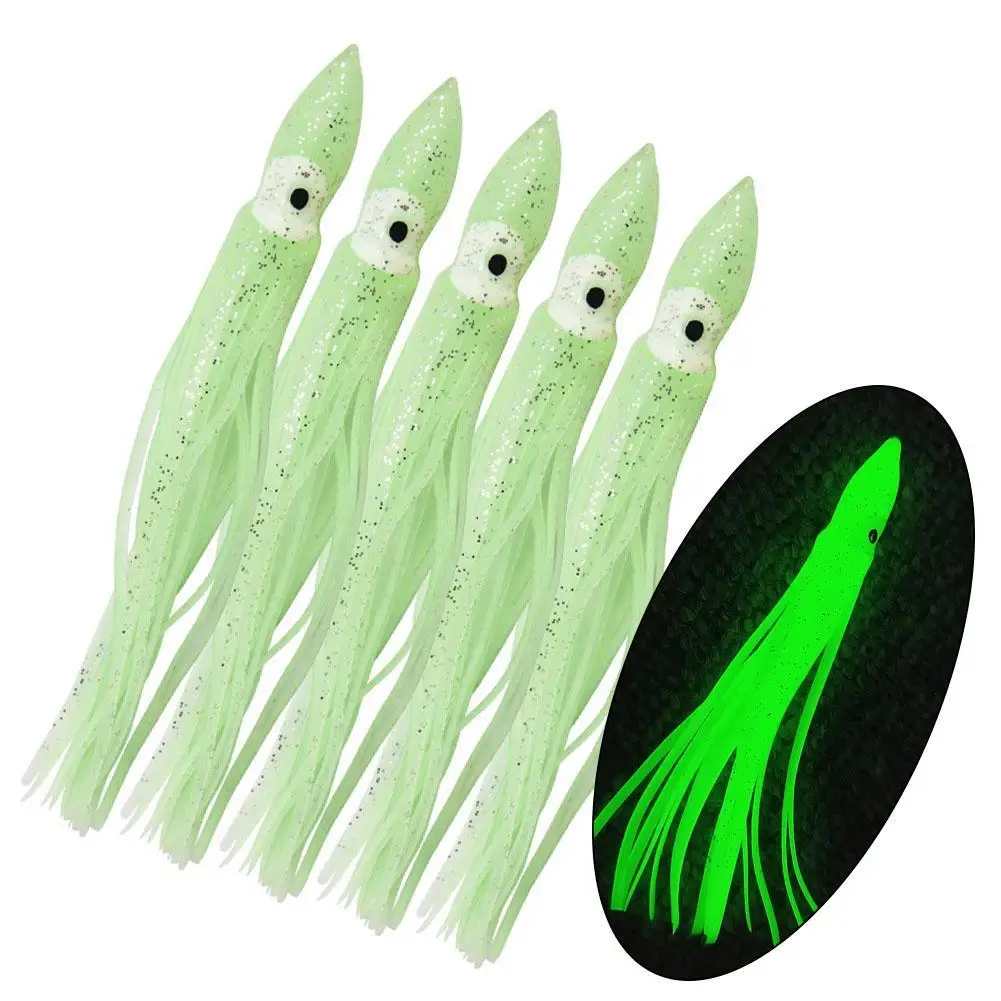 

New 20Pcs Fishing Squid Skirts Glow Lures Luminous Octopus SkirtsTrolling Lure Soft Plastic Fishing Bait 9.5cm/16cm