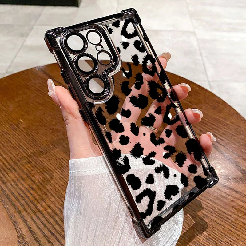 Leopard Print Electroplated Airbag Transparent Phone Case - Anti-Drop Cover