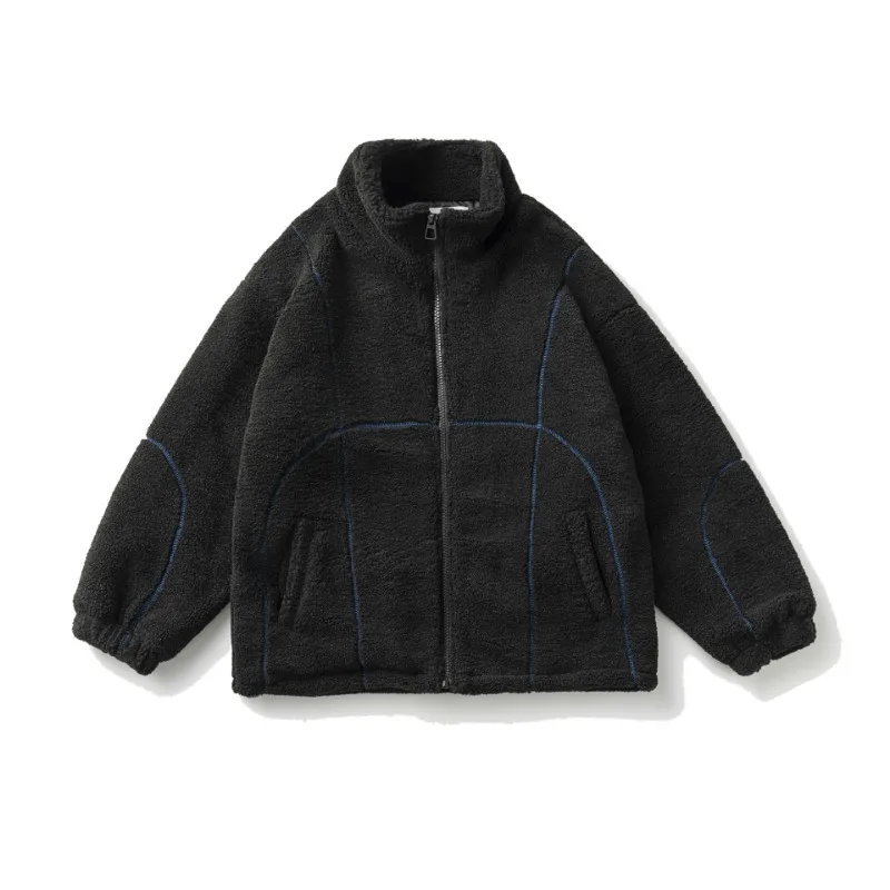 Winter Cotton Jacket with Retro Contrasting Decorative Thread Embroidered Lamb Wool Jacket