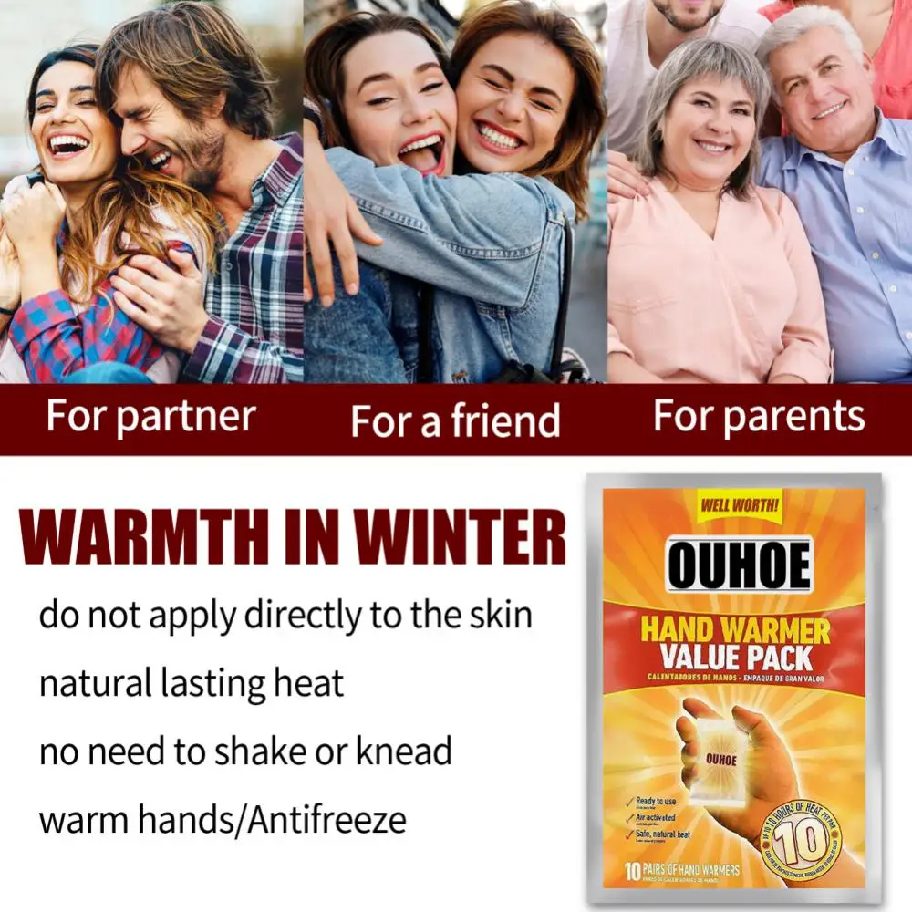 10Pcs/Bag Winter Hand Warmer Value Pack Self-heating Cold-proof Winter Outdoor Warming Abdomen Warm Patch